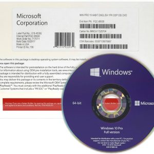 Microsoft Windows 10 Professional 64 Bit ENG Intl 1PK DSP OEI DVD #FQC-08929